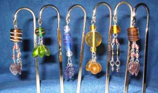 Metal Silver Hook Bookmark with Charm & Beads  