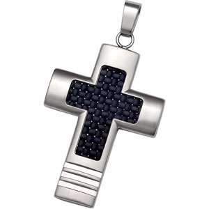  Stainless Steel Pendant Cross Pend W/Carbon Fiber Jewelry