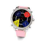   Womens BG6232 Accented Round Pink Dial Croco Leather Strap Watch