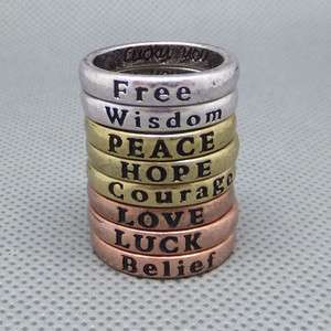 HOPE LOVE LUCK PEACE Free Belief Wisdom Courage Ring set.  
