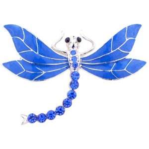   Dragonfly Austrian Crystal Blue Enamel Wing Insect Pin Brooch Jewelry