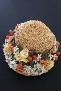VINTAGE 1960S 1970S DECORATED STRAW HAT  