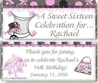 Sweet Sixteen 16 favors personalized candy bar wrappers  