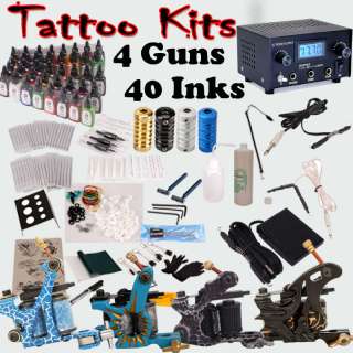 Tattoo Kit 4 Machines gun 40 color Inks Power supply needles set 