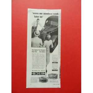  Simoniz, 1937 print ad(man/car)orinigal magazine Print Art 