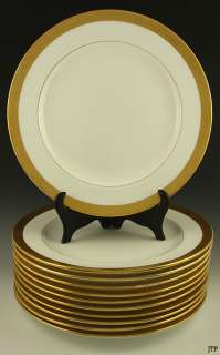 11 MINTONS RAISED GILT PORCELAIN DINNER PLATES 1925  