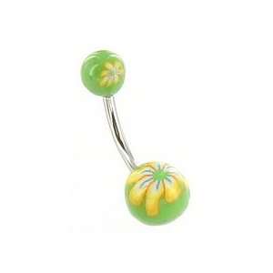  14g 7/16 Green/Yellow Fimo Belly Ring Jewelry