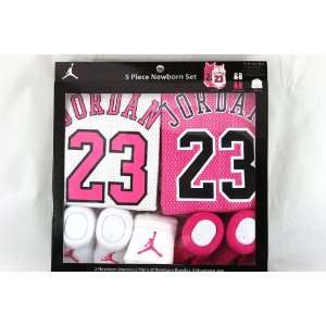   Dark Pink Bodysuit w/23 and Air Jordan Sign; 5 Piece Set; New Baby