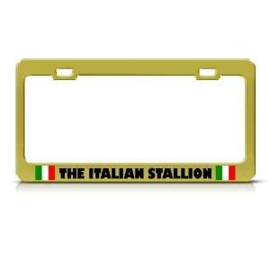 Italian Stallion Italy Flag Humor Funny Metal license plate frame Tag 