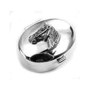    Pillbox Sterling Silver Oval Pill Box with Horse Head Jewelry