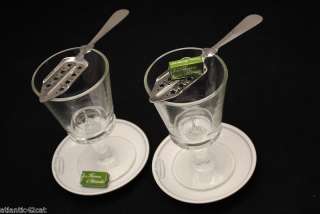 Set 2 Eiffel Tower Absinthe Glasses w/Spoons & Saucers  