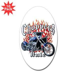  Sticker (Oval) (10 Pack) Choppers Rule Flaming Motorcycle 