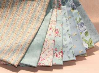 Romantic Blue Tone 8 Different Quilt Fabric Bundle  