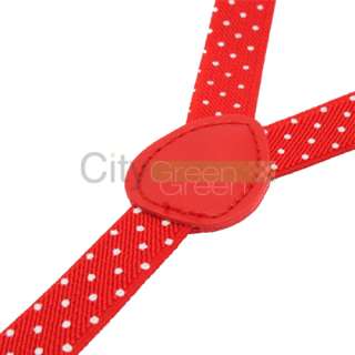 Women Men Clip on Braces Elastic Y back Adjustable Suspenders Red W 