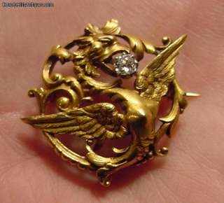 Antique 18k Female Griffin Diamond Brooch/Watch Pin  