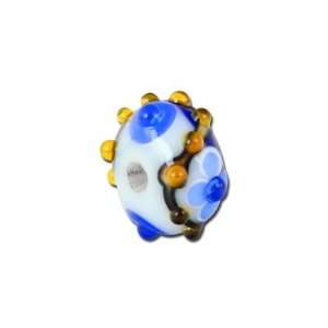 13mm Blue and White with Gold Dots Lampwork Beads   Large Hole 