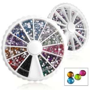  2000X Nail Art Tips Glitter Rhinestone Decoration+Wheel 