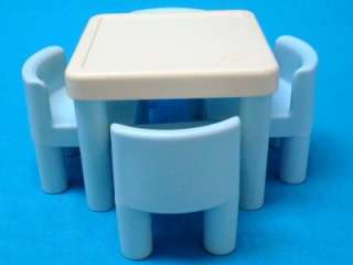 VTG LITTLE TIKES DOLL HOUSE BLUE KITCHEN TABLE & 4 CHAIRS SET  
