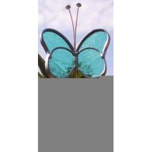  Aqua Frost Butterfly Garden Stake  Stained Glass Patio 
