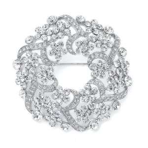    Magnificent Cubic Zirconia Bridal Brooch in Wreath Design Jewelry