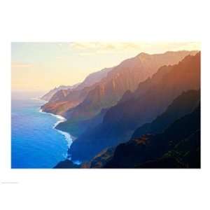 Mountain range at sunrise, Na Pali Coast, Kauai, Hawaii, USA Poster 