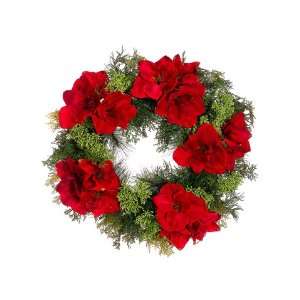  24 Amaryllis/Cedar/Pine Wreath Red Green