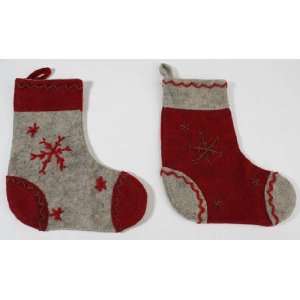  Vintage Look Felt Stockings with Whip Stitched Snowflakes 