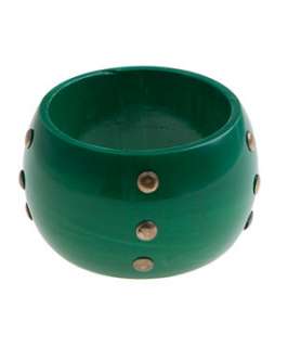 Green (Green) Studded Wooden Bangle  242146530  New Look