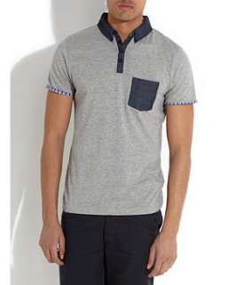 Grey (Grey) Grey Chambray Collar Polo Shirt  248051804  New Look