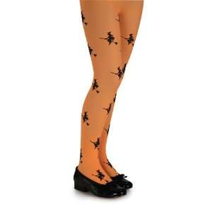  Childs Orange Glitter Witch Print Tights Size Large 