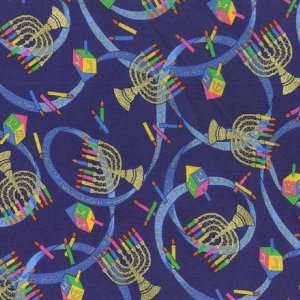   Happy Hanukkah Multi/Blue Fabric By The Yard Arts, Crafts & Sewing