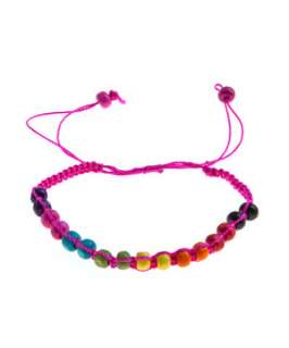 Mid Pink (Pink) Teens Pink Rainbow Bead Friendship Bracelet 
