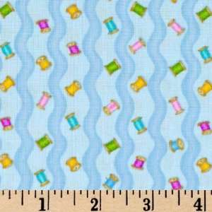  45 Wide Love To Craft Ric Rac and Spools Sky Fabric By 