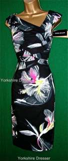 New KAREN MILLEN Black Photographic ORCHID Pencil Dress  