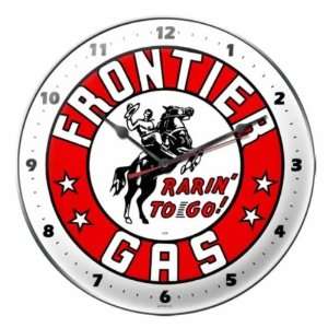  Frontier Gas Oil Garage Vintage Metal Round Clock Sign 