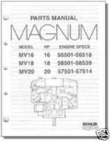 TP 2305 B NEW PARTS Manual For MV16  MV20 KOHLER Engine  