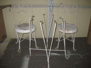 rare 1950s CHILDS ICE CREAM PARLOR set of 4 tin topped chairs & table 