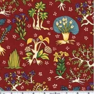  45 Wide Buddha Party Floral Burgandy Fabric By The Yard 