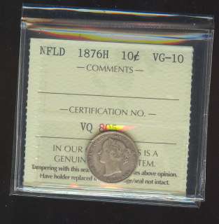 1876 Newfoundland Ten Cent 10 ICCS VG10 CW08  