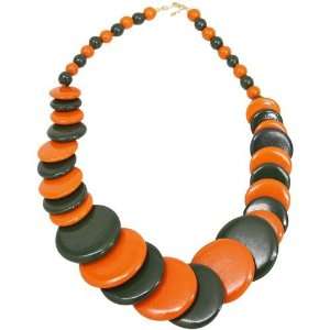  NCAA Green Orange Escalating Wooden Bead Necklace Sports 