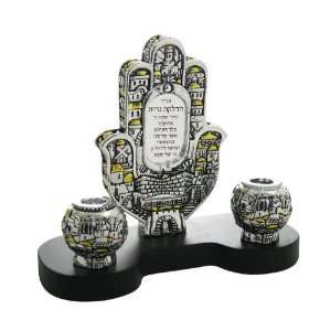   Silver Plated Hamsa with Candlestick Holders 