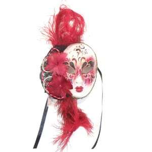  Red Feather Volto Pizzo Venetian Masquerade Mask