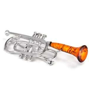   Honey Amber Sterling Silver Musical Trumpet Brooch Graciana Jewelry