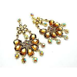   Dangle Flower Crystal Fashion Earrings Brown 