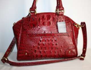 NWT BRAHMIN CROC EMBOSSED LEATHER TYLER CRANBERRY RED MELBOURNE DOMED 