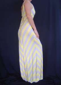 New BEBE Yellow Gray Chevron Maxi Dress XS S M L  