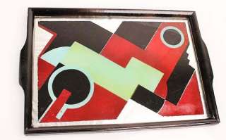 French ART DECO machine age SERVICE TRAY reverse painted Glass JAZZ 
