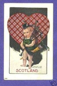 P7459 Charles Twelvetrees postcard,Cupid,Flag,Bagpipe  