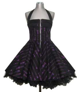Hell Bunny Black Purple Halter 50s Zip Mini Dress New  