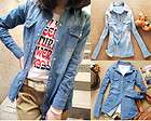 Retro Womens Pale Wash Long sleeved Denim Shirts Casual Jean Blouses 